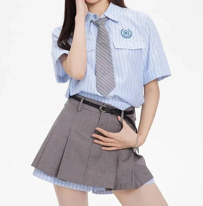 Academia: Striped Top & Pleated Skirt Set