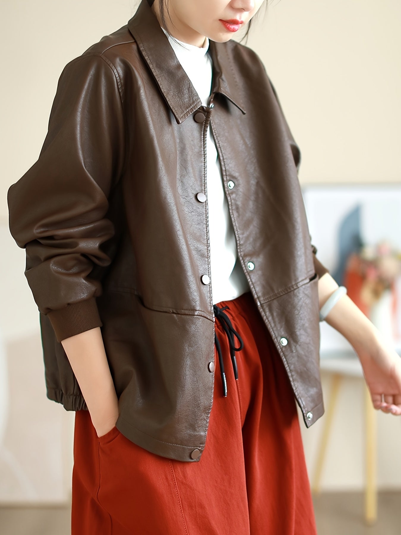 Plain Oversized Leather Jacket