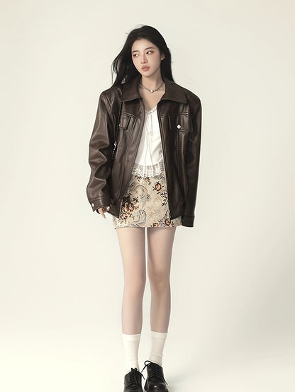 Retro Styled Brown Leather Jacket