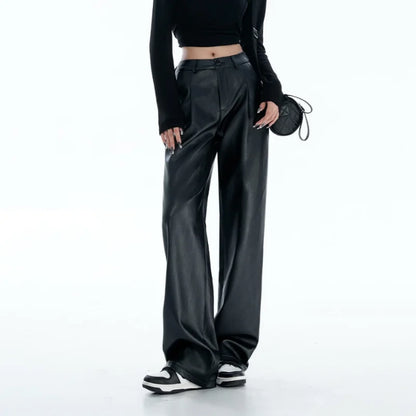 High-Waisted Leather Straight Leg Pants