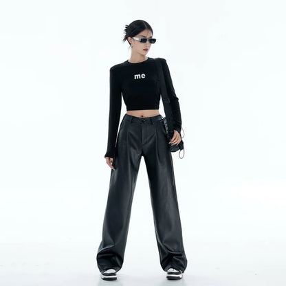 High-Waisted Leather Straight Leg Pants