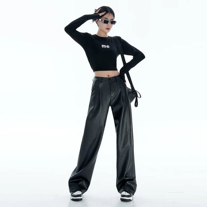 High-Waisted Leather Straight Leg Pants