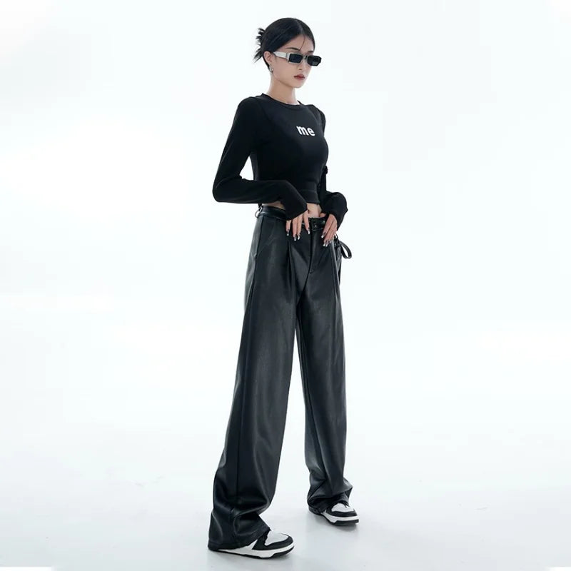 High-Waisted Leather Straight Leg Pants