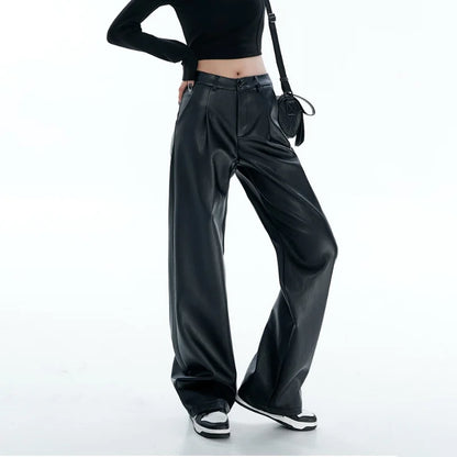 High-Waisted Leather Straight Leg Pants