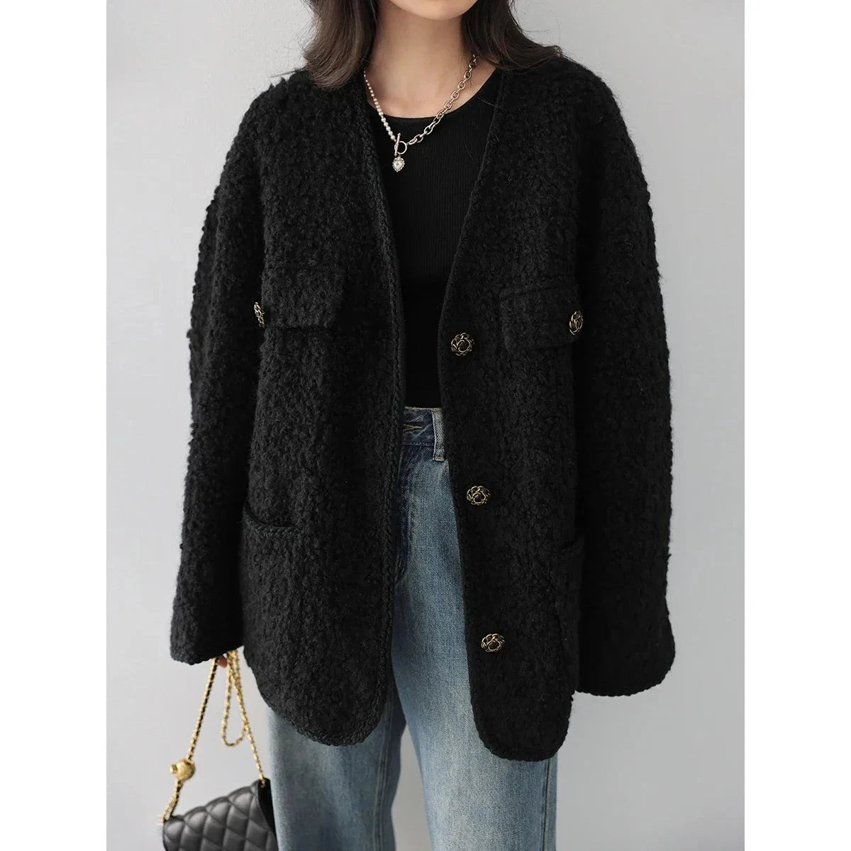 V-Neck Wool Coat