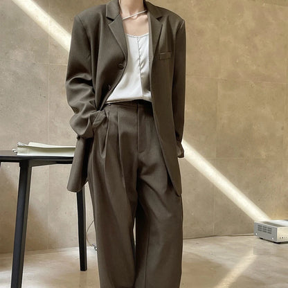 Single-Breasted Blazer & Wide Leg Pants Set