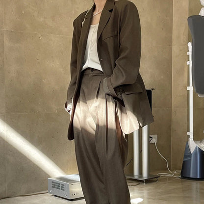 Single-Breasted Blazer & Wide Leg Pants Set