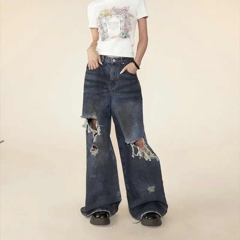 Oversized Ripped Wide Leg Jeans