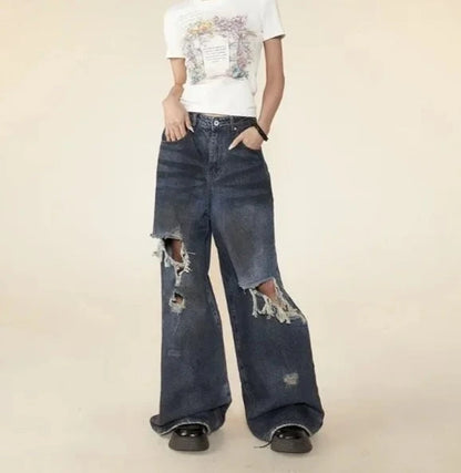 Oversized Ripped Wide Leg Jeans