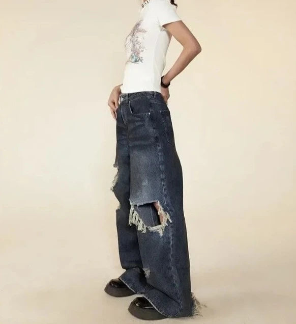 Oversized Ripped Wide Leg Jeans