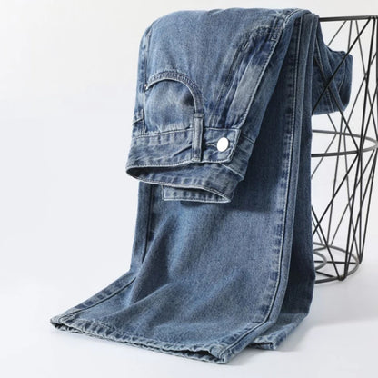 High-Waisted Loose Straight Leg Jeans with Rips