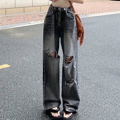 Ripped Grey High-Waisted Jeans