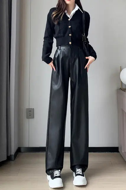 Black Leather Runway Pants