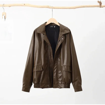 Notch Lapel Collar Leather Jacket