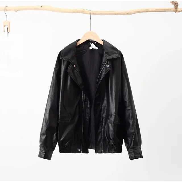 Notch Lapel Collar Leather Jacket