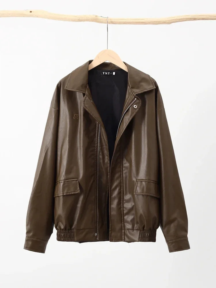 Notch Lapel Collar Leather Jacket