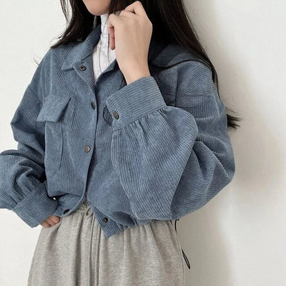 Solid Color Drawstring Cropped Jacket