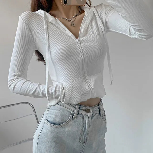 Slim Zip Up Crop