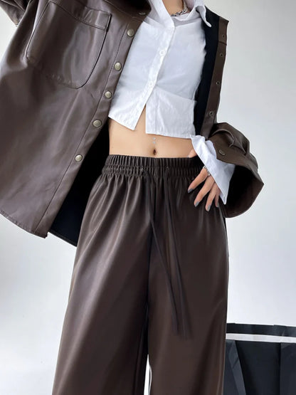 Drawstring Leather Trousers