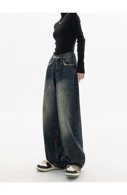 Vintage Wash Wide Leg Jeans