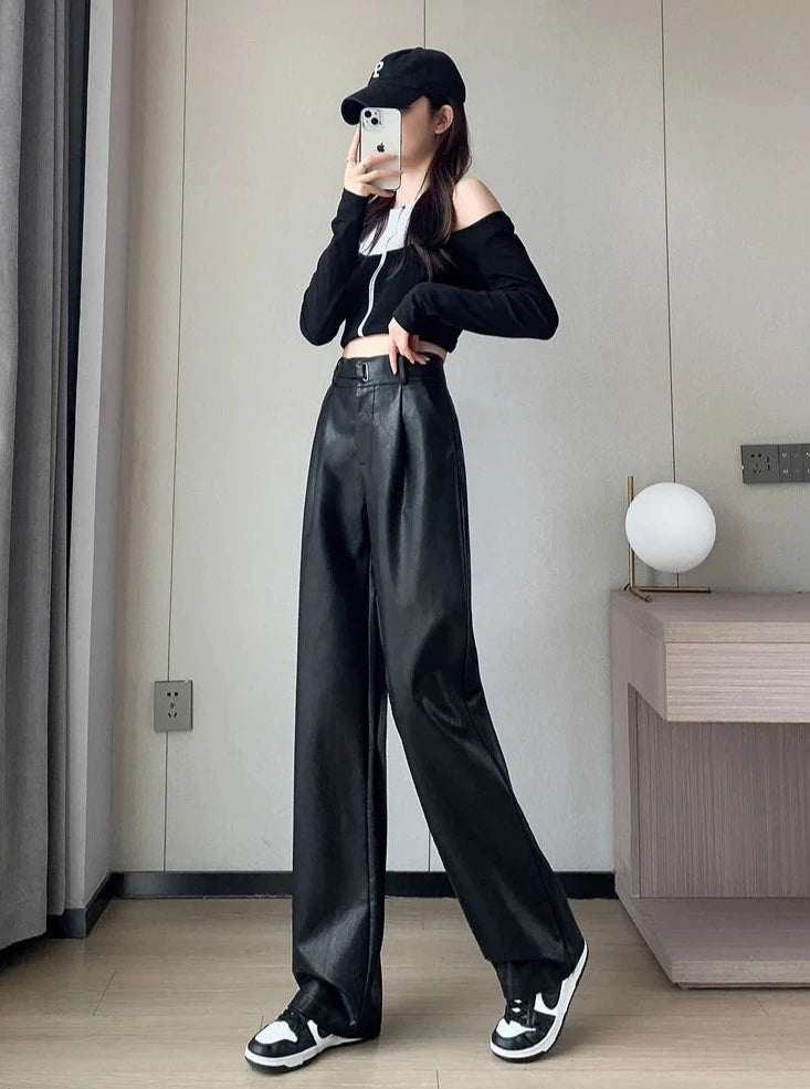 Black Leather Runway Pants