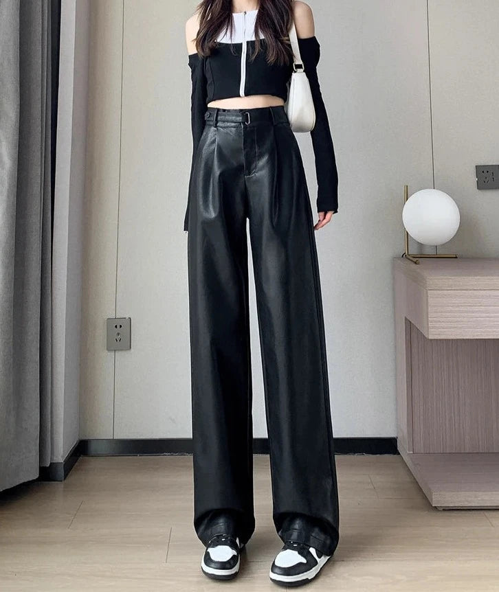 Black Leather Runway Pants