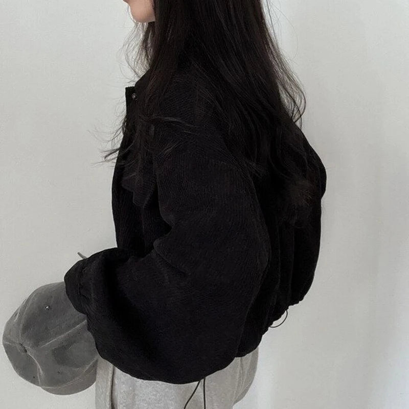 Solid Color Drawstring Cropped Jacket