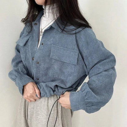 Solid Color Drawstring Cropped Jacket