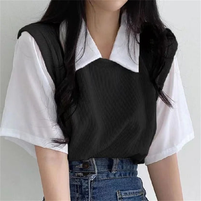 Short-Sleeve False Two-Piece Top