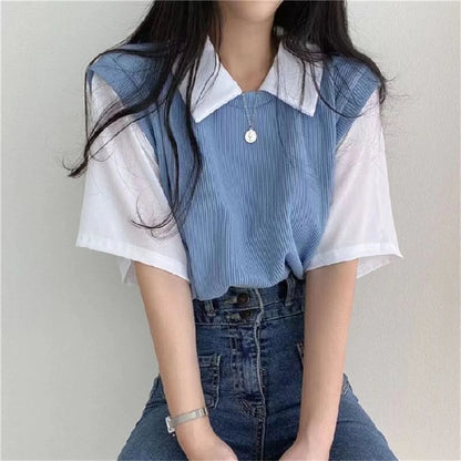 Short-Sleeve False Two-Piece Top