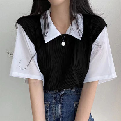 Short-Sleeve False Two-Piece Top