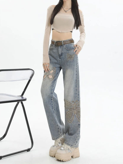 Butterfly Themed Straight Legs Jean