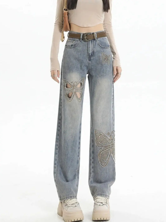 Butterfly Themed Straight Legs Jean