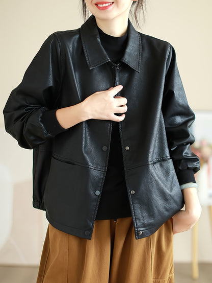 Plain Oversized Leather Jacket