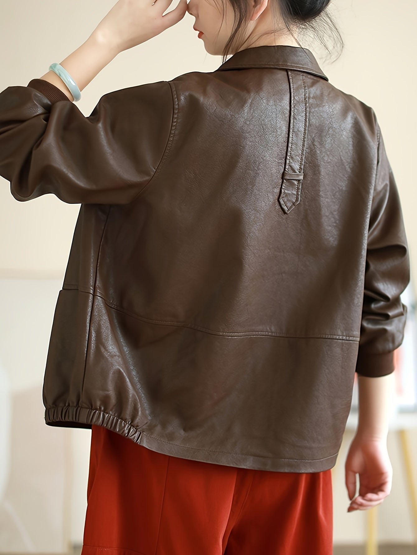 Plain Oversized Leather Jacket