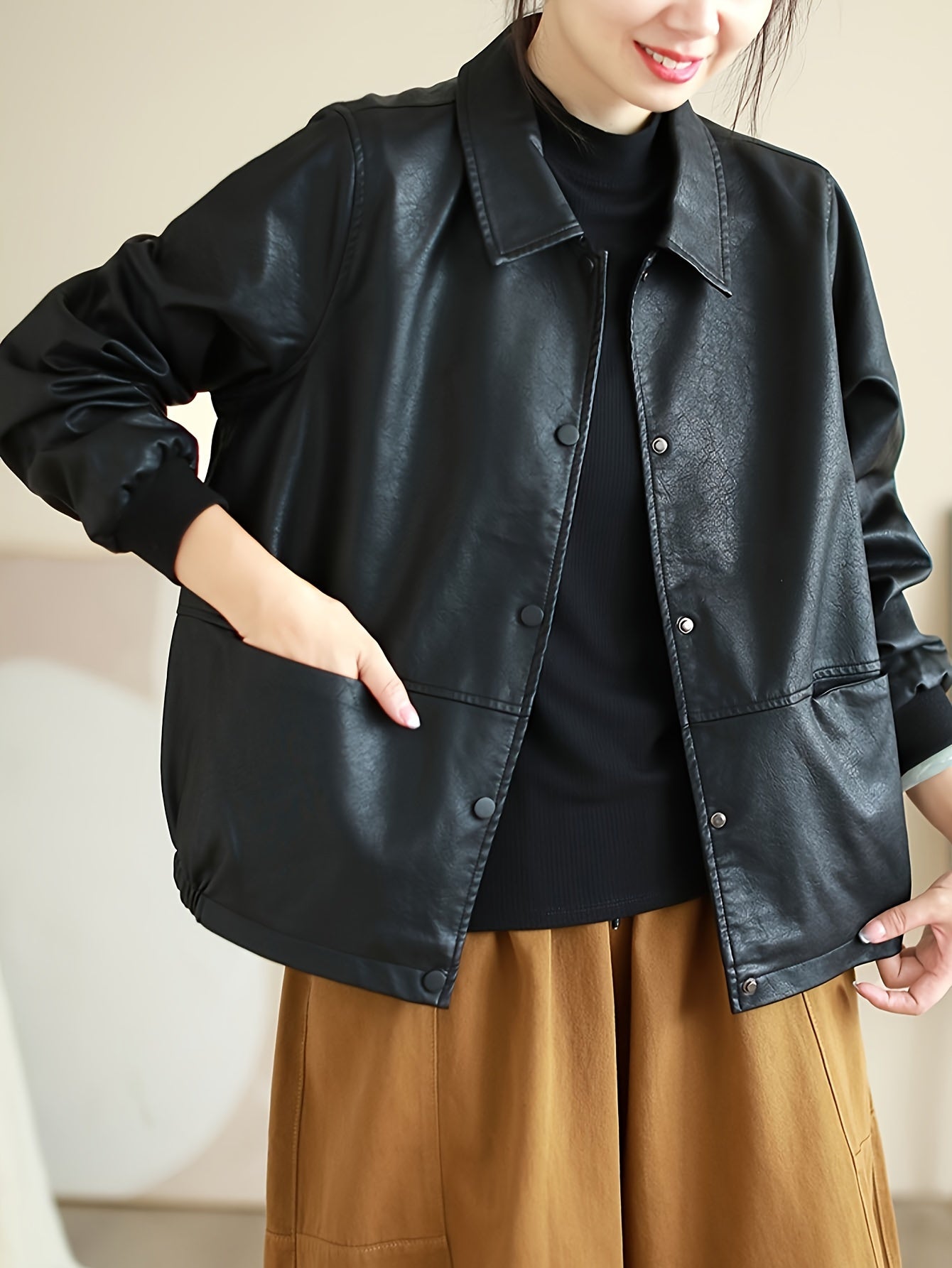 Plain Oversized Leather Jacket