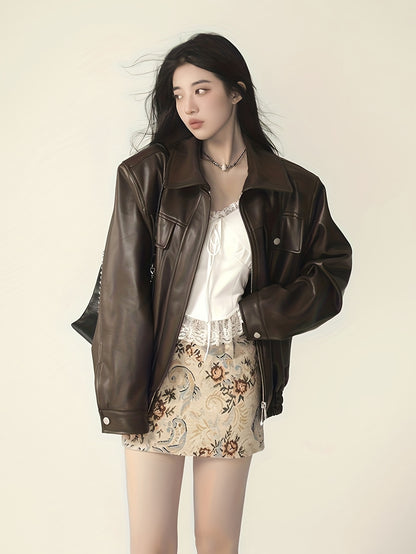 Retro Styled Brown Leather Jacket