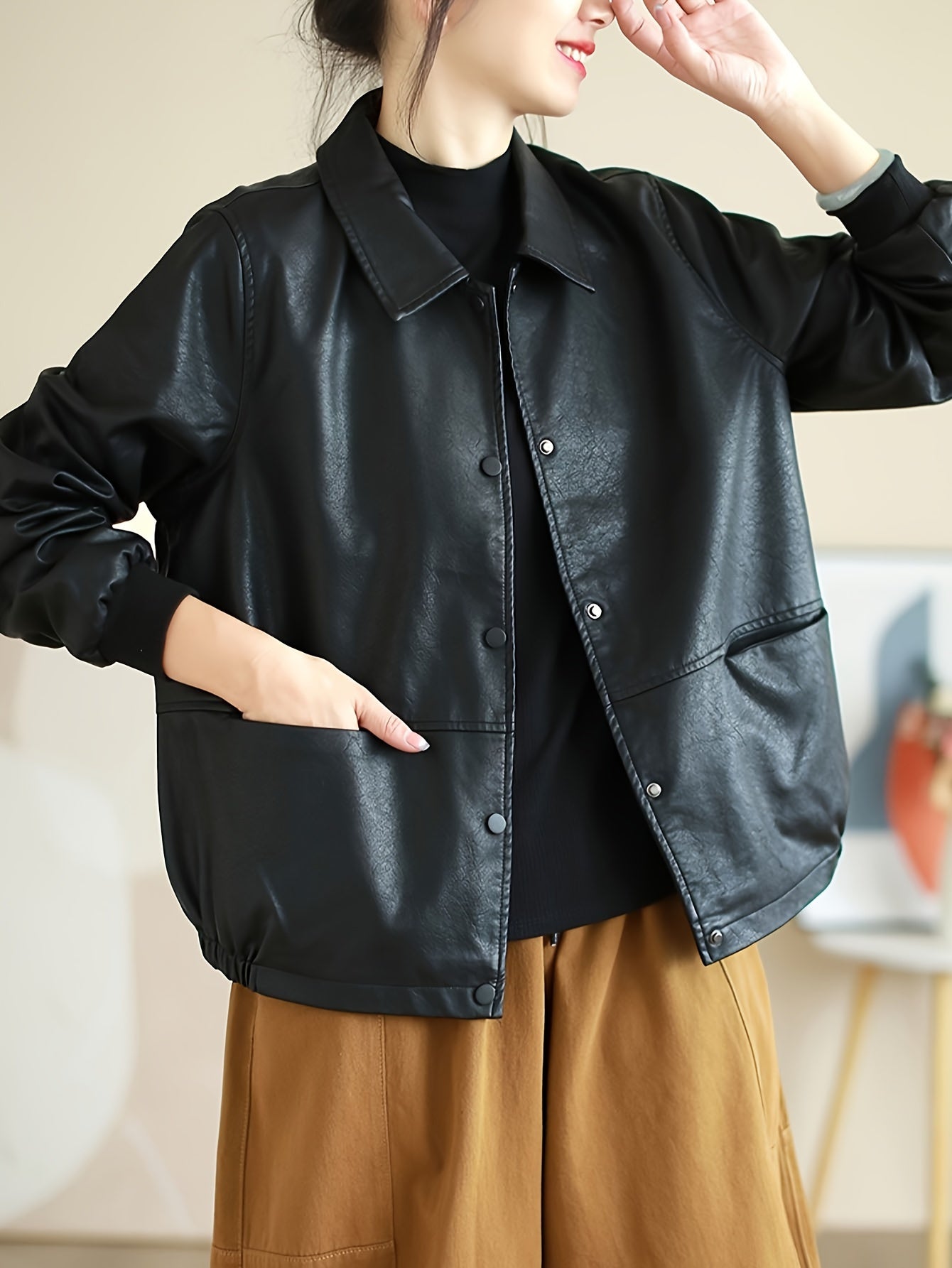 Plain Oversized Leather Jacket